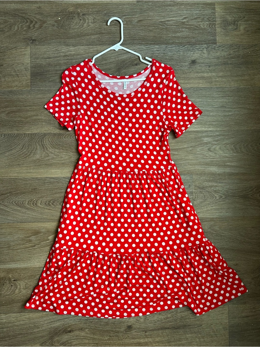 Taohuadao Red & White Polka Dot Ruffle Hem T-Shirt Dress Size‎ M Flowy Pockets